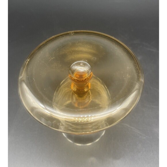 VTG Fostoria Clear & Amber Ribbed Glass Cigarette Holder Ashtray Set Of 2 EUC - Picture 4 of 7